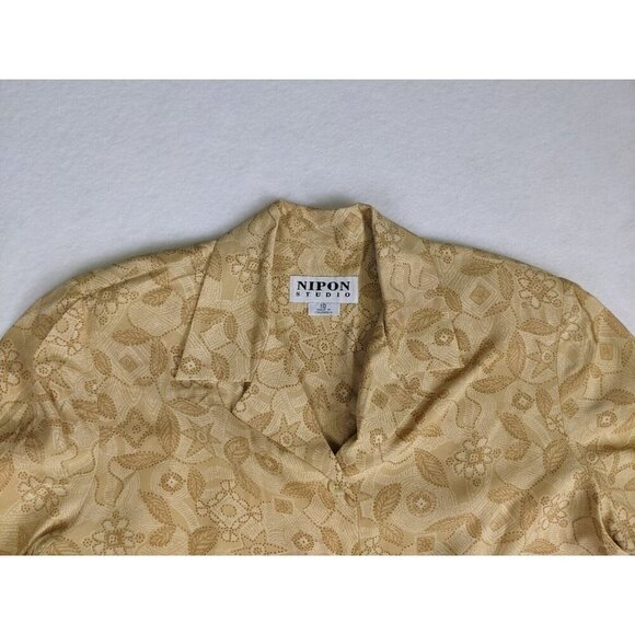 Nipon Studio Women's Top Size 10 Yellow Print Short Sleeve Button-Up Shirt - Picture 4 of 11